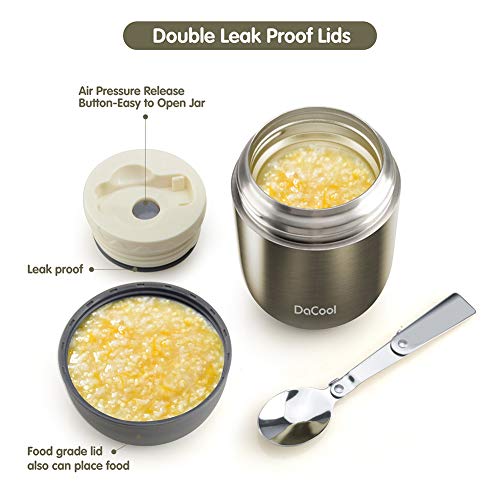 DaCool Food Thermo Insulated Food Jar Lunch Container Vacuum Stainless 16 Ounce Kids Adult Bento Box for Hot Food with Spoon Leak Proof for School Office Picnic Travel Outdoors, BPA free - Gray - Thumbnail 3
