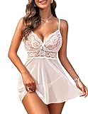 Avidlove Women's Sexy Lingerie Babydoll Lace Sleepwear Mesh Chemise Boudoir Nighty(White,XXL)