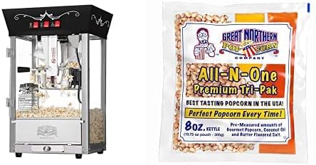 Matinee Countertop Popcorn Machine – 3 Gallon Popcorn Popper, 8oz Kettle, Warmer, and 24 All-In-One Popcorn Packs by Great Northern Popcorn (Black)