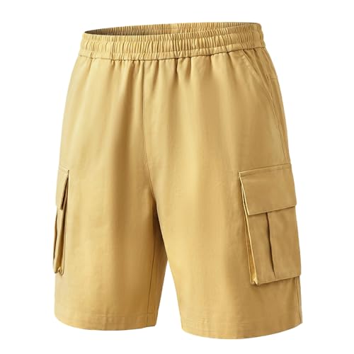 Hoseay Shorts Cargo Niño Cintura Elástica Múltiples Bolsillos 12-13, Caqui