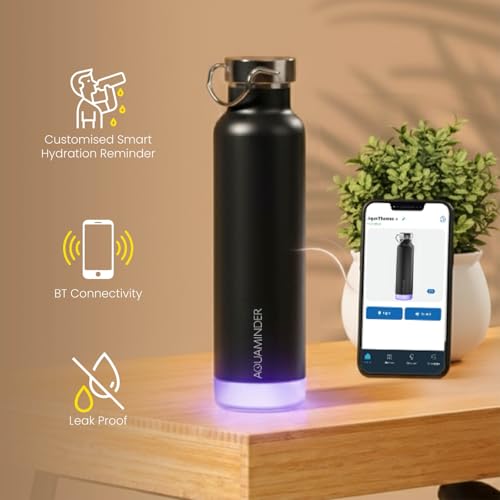 Image of Aquaminder Smart Water Bottle | RGB LED Glow & Timer Hydration Reminder with BT Mobile Phone Connection, Thames with App 600 ML (Biege)