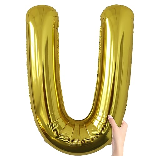 Image of Letter Balloons Gold Party Balloon - 40 Inch Large Gold Letter U Balloon, Letter Balloon Birthday Decorations, Balloon for Women Men Anniversary Party Decorations Supplies