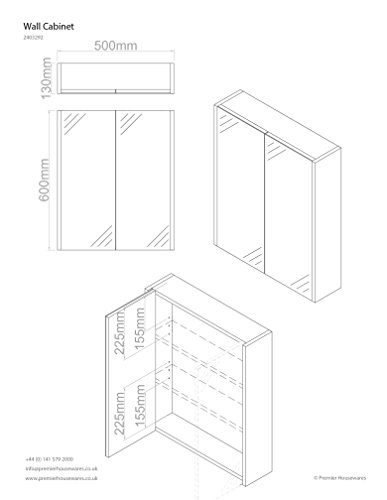 Premier Housewares, 2403292, Armadietto pensile a 2 ante, con specchio, effetto quercia - Image 5