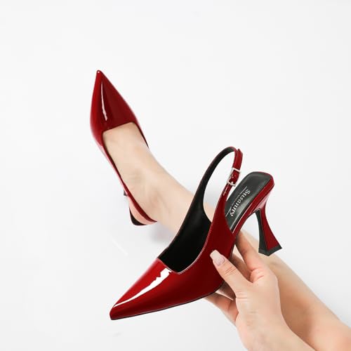 Image of Susanny Slingback Kitten Heels Elegant Dressy Pumps for Women Closed Pointy Toe Sexy Chunky High Heels Wedding Bride Prom Party Dress Shoes