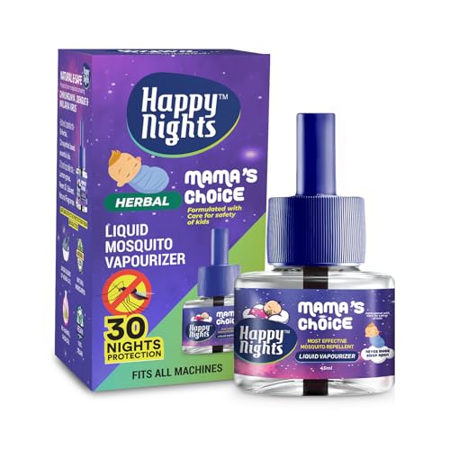 Happy Nights Lemon Eucalyptus Mosquito Refill/Vaporiser, Mama’s Choice Mosquito Repellent, 45ml Oil Mosquito Repellent, Pack of 6 (Buy 4 Get 2 Free Refill & Mosquito Machine) - (FORMULATION 1X)