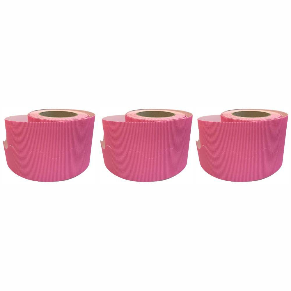 3 Ace Crafts (Pack of 3) Corrugated Display Borders Roll (Candy Pink) size 57mm x 15m for School Classroom Decoration, Bulletin Boards and Crown Making, Scalloped Edge Border Roll Fade Resistant — image 1