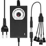 RUIZHI 4 Pin Pwm Lüftersteuerung + 12V Netzteil, Pwm Regler Fan Speed Control Module, 100–240 V AC zu 3–12 V DC, 24 W, einstellbarer Adapter mit Splitterkabel, DC-Buchse zu 2 x 3/4-Pin