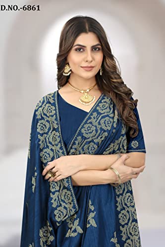 Sari traditionnel en soie ajustable ajustement parfait 8778 bleu sarcelle
