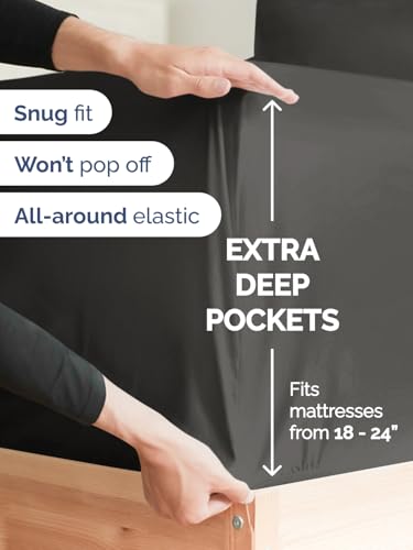 Image of Extra Deep Full Sheet Set - 6 Piece Breathable & Cooling Sheets - Charcoal | Hotel Luxury Bed Sheets Set, Easy & Secure Fit, Ultra-Soft, Wrinkle & Fade Free, Comfy Sheets Set with Extra Deep Pockets