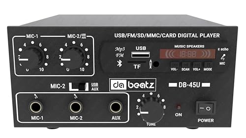 Image of Dabeatz DB-45U Professional Power PA Amplifier with 2 Channel Circuit Power AV Amplifier with Bluetooth /MIC Input /USB /SD Card Slot /FM Radio /AUX Input /Remote Control, Equalizer, Bass, Treble (45 Watt)