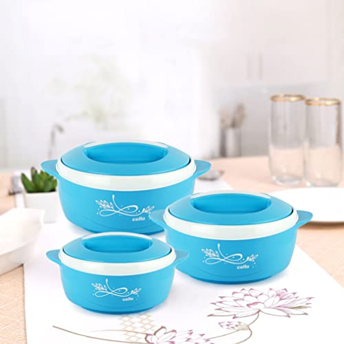 Image of CELLO Sapphire Insulated Casserole Hot Pot Case Set of 3 Pcs (500ml, 1000ml, 1500ml) Blue | Double Wall Insulated Hot Pot Case Keeps Food Fresh & Hot for Long Hours | Casserole Set for Roti & Rice
