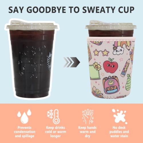 Image of 3 Pack Reusable Iced Coffee Sleeves - Xumbtvs Insulator Sleeve for Cold Beverages, Neoprene Coffee Cup Holder (Teacher)