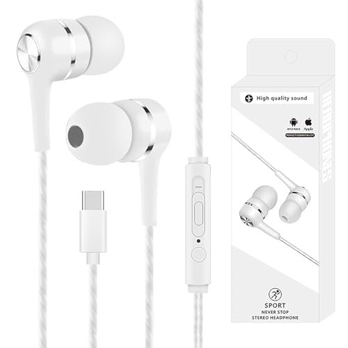 liuchanghe Cuffie USB C con Microfono, Auricolari con Filo, Auricolari USB c per Android e Altri Smartphone con Interfaccia di Tipo C (Bianco)
