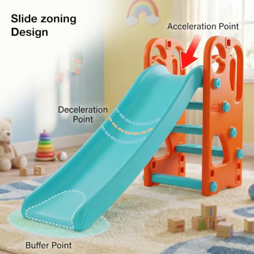 Image of Baybee Garden Baby Slide for Kids with Basketball Hoop | Perfect Mini Playground Sliding for Babies with Handrails | Baby Play Area Indoor Setup | Outdoor Slider for Kids 2 to 5 Years (Orange /Blue)