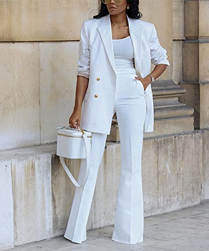 2 Piece Outfits for Women - Lapel Collar Long Sleeve Blazer with Pants Casual Business Pants Suit Sets2