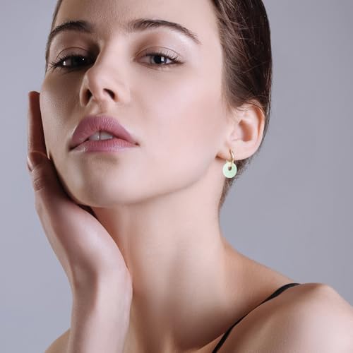 Gold Jade Hoop Earrings, Green Donut Shaped Jade Jewelry for Women3
