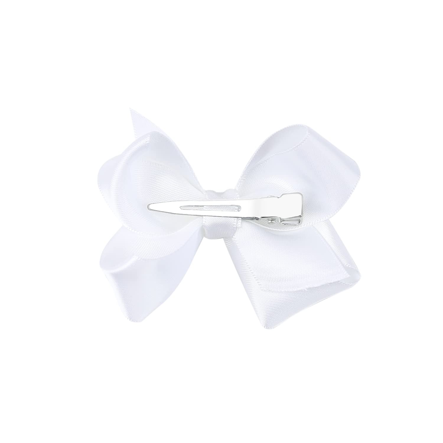 3 Inch Satin Bow for Little Girls - 2 Pcs (White)