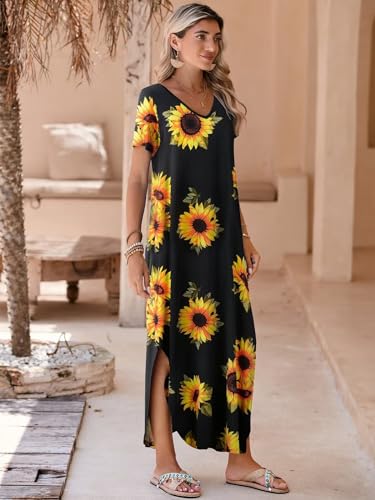 Image of BELAROI Plus Size Maxi Dress for Women Summer Casual V Neck Short Sleeve Long Dress with Pockets Beach Vacation Cover Up