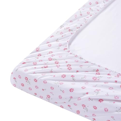 Image of Mooreeke Cozy Vintage Microfiber Printed Floral Twin Sheet Set - Soft & Breathable Pink Daisy Bed Sheets with Extra Deep Pocket - Non-Slip Fitted Design - Daisy Pattern - Twin