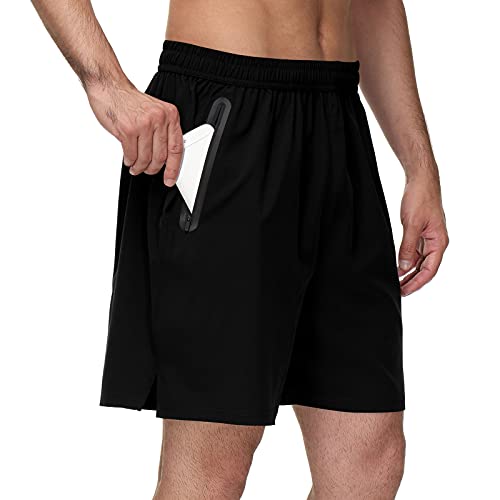 Geymxzik Pantalones Cortos Hombre Deportivos Secado Rápido Transpirable Shorts Pantalón Correr con Bolsillo con Cremallera para Running Fitness Gym Negro XL