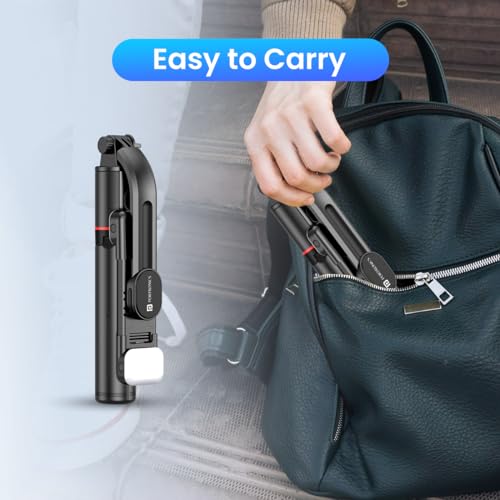 Image of Portronics Lumistick Smart Selfie Stick with 360 Degree Rotation, Bluetooth v5.3, 1160mm Extension Rod, 3 Light Modes for iPhone /Mi /OnePlus /Samsung /Oppo /Vivo and All Phones(Black)