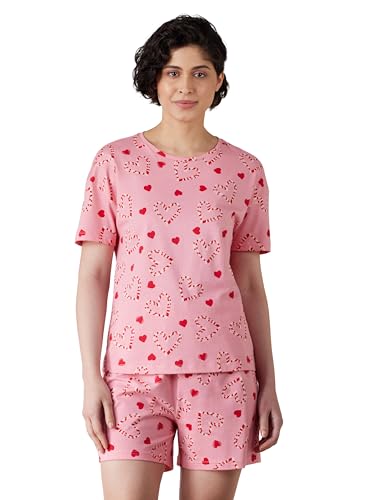 Image of Amazon Brand - Symbol Women Cotton T-Shirt and Shorts Night Suit | Two Piece Set | Regular Fit (Available in Plus Sizes)
