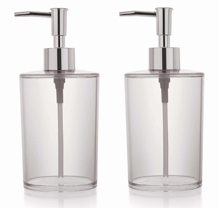 NimboseĀ® Clear Plastic Soap Dispenser Set for Bathroom, Wash Basin, Kitchen, Liquid Handwash Soap Shampoo Dispenser Bottle with Stainless Steel Pump (Set of 2, Clear Transparent)
