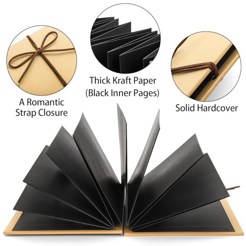 Hacaroa 4 Pack 15 x 21 cm Accordion Scrapbook Black Pages, Small Photo Albums with DIY Accessories, Stretchable Folding Hardcover Kraft Paper Memory Book Gift for Anniversary, Christmas, Graduation