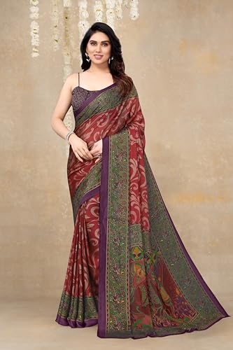Image of MIRCHI FASHION Saree for Woman Chiffon Kalamkari Design | Professional Office Wear Lightweight Sari for All-Day Comfort with Blouse (Available in 15 Colors)