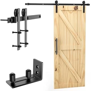 Signstek 6.6FT/200CM Sliding Barn Kit for Interior Wooden Sliding Wardrobe Track - Hardware Black with Floor Guide (I-Shaped Hanger)