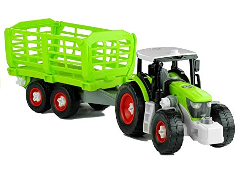 Trattore con rimorchio, 43 cm, set di attrezzi da agricoltura, giocattolo