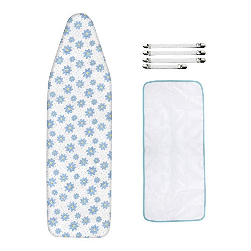 Dalykate 15x54 Ironing Board Cover and Pad with Elastic Edge and Scorch and Stain Resistant Thick Padding Ironing Board Covers 4 Fasteners and Protective Scorch Mesh Cloth