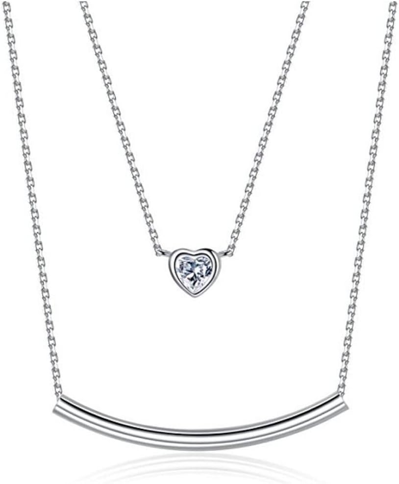 Forever Love 1pc Real 925 Sterling Silver Long Curved Tube Bar Necklace Necklace 18 Inch Thin Chain Cute Long Necklace Women Gift SNK18-9S