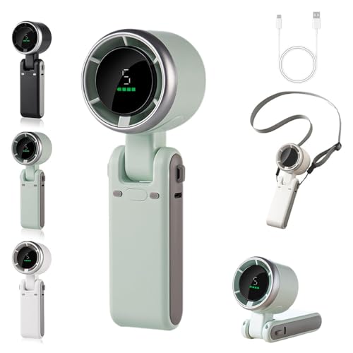 Genérico Ventilador turbo portátil, 5 velocidades, recargable tipo C, pantalla digital, cabezal ajustable y plegable a 180°, para actividades al aire libre, viajes y trabajo. (Green)