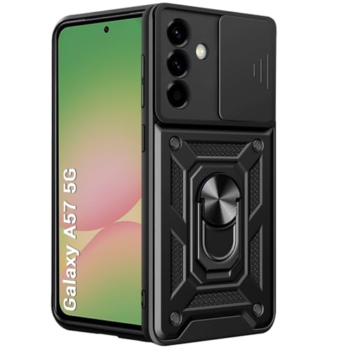 Image of TheGiftKart Back Cover for Samsung Galaxy A57 5G Case | Armor Case with Sliding Camera Cover, Kickstand & Ring Holder | 360 Degree Protection Galaxy A57 5G Back Cover (PC & TPU, Black)