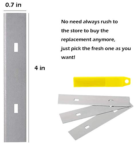 Razor Scraper, Durable Steel Wallpaper Remover Razor Blades Yellow Cleaning Tool for Scraping Labels, Decals, Stickers, Caulk, Paint from Glass, Window, Floor (2 Pack, 10 Extra Razor Blades)