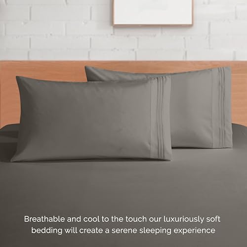 Elegant Comfort Luxury 1500 Premium Hotel Quality Microfiber 4-Piece Sheet Set - Soft, All Around Elastic 18-24 Inches Deep Fitted Sheet - Extra Deep Pocket Sheets, Twin/Twin XL, Grey