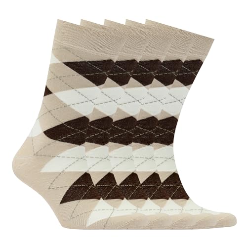 VRD Bamboo Mens Dress Socks for Men, 5 Pack, Argyle Design Crew Length Mid-Calf Socks, Mens Shoe Size 8-13