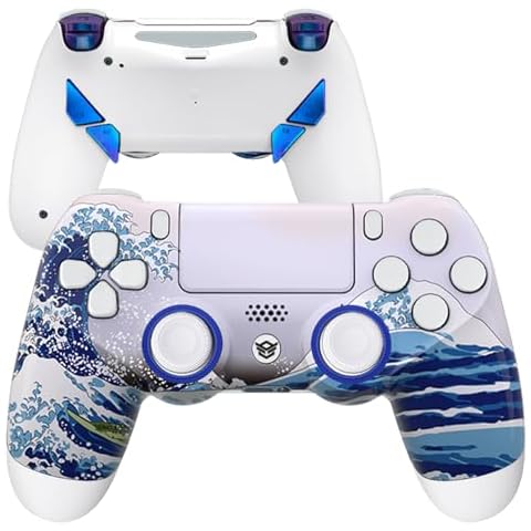 HEXGAMING NEW EDGE Wireless Controller Compatible with ps4-4 Back Buttons, 6 Profiles, Hair Triggers, Swappable Thumbsticks - The Great Waves Cover