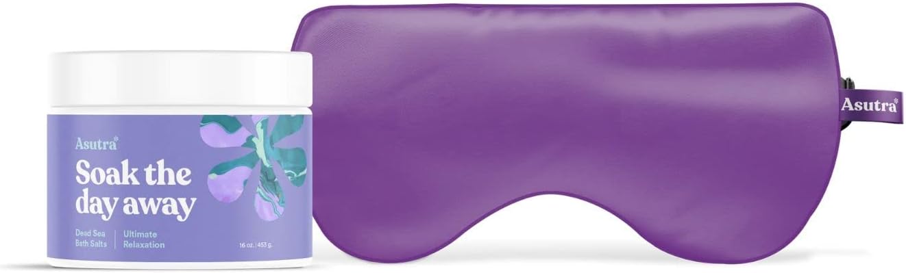 ASUTRA Ultimate Relaxation Gift Bundle, 2 Products – Purple Silk Eye Mask Filled with Lavender and Flax Seeds, Dead Sea Bath Salts with Lavender Essential Oil Aromatherapy ASUTRA Ultimate Relaxation Gift Bundle, 2 Products – Purple Silk Eye Mask Filled with Lavender and Flax Seeds, Dead Sea Bath Salts with Lavender Essential Oil Aromatherapy