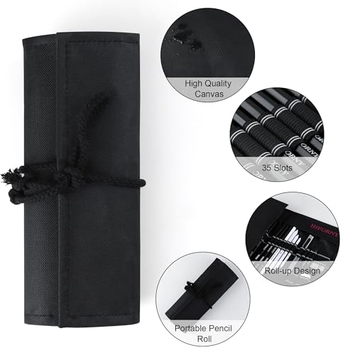 HIFORNY 36-teiliges Skizzierstifte-Set, Skizzenstifte, Kunstzubehör mit Graphit, Anthrazit, Mischwerkzeuge, Zubehör, Zeichenset für Erwachsene, Künstler in Rolltasche auf Leinwand