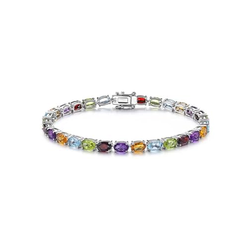 Agrule Women'S Multicolor Gemstone Tennis Bracelet 925 Sterling Silver 4Mm Oval Cut Diamond Bracelets Prom Birthday Gift 7.25 Inch cover
