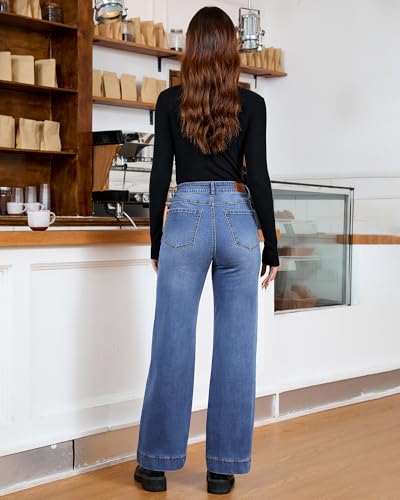 luvamia Wide Leg Jeans for Women Trendy High Waisted Double Side Seams Stretchy Denim Pants Trouser Jeans with Pockets
