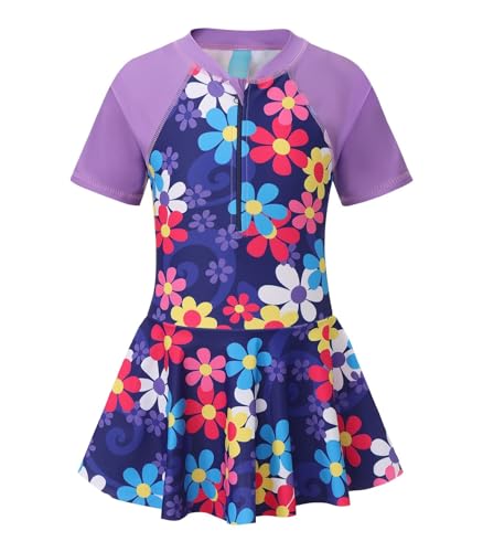 Image of Girls One Piece Swimsuits Bathing Suit for Kids Girls Summer Swim Dress Short Sleeve Swimwear 3-16 Years