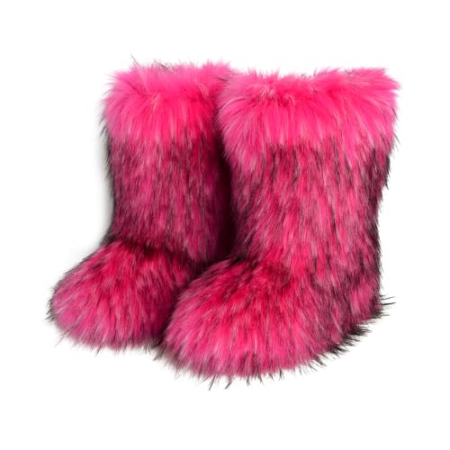 ZOSCGJMY Faux Fur Boots for Women Fuzzy Fluffy Furry Round Toe Suede Winter Snow Boots Flat Shoes