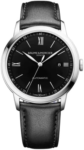 Baume & Mercier Classima Steel/Leather Strap Black Roman Stick Dial M0A10453
