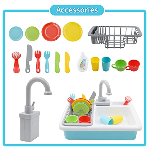 Acelane Spülbecken Spielzeug Set mit fließendem Wasser Rollenspiel-Küchen-Spielzeug-Set, ideales Weihnachts-Geburtstags-Geschenk für Kinder, Mädchen, Jungen