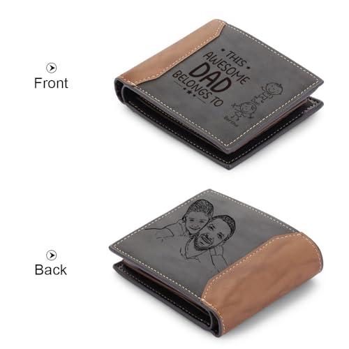 Custom Gifts for Dad Fathers Day - Personalized Names & Photo Leather Wallet for Men Slim Bifold Wallet for Father with ID Window Wallet for Him Husband (2 names)4