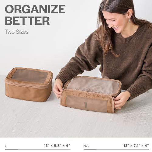 Image of Aerotrunk Compression Packing Cubes for Travel - Luggage Organizer Bags - Double Zipper Packing Cubes for Suitcases (2-Pack, Mocha)