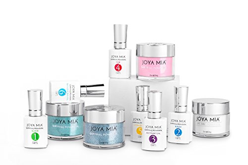 Joya Mia Complete Nail Dipping Powder Starter Kit with Powders, Top, Base, Vitamin Oil, and Brush Save (Pink, Blue Glitter, Aqua Glitter)